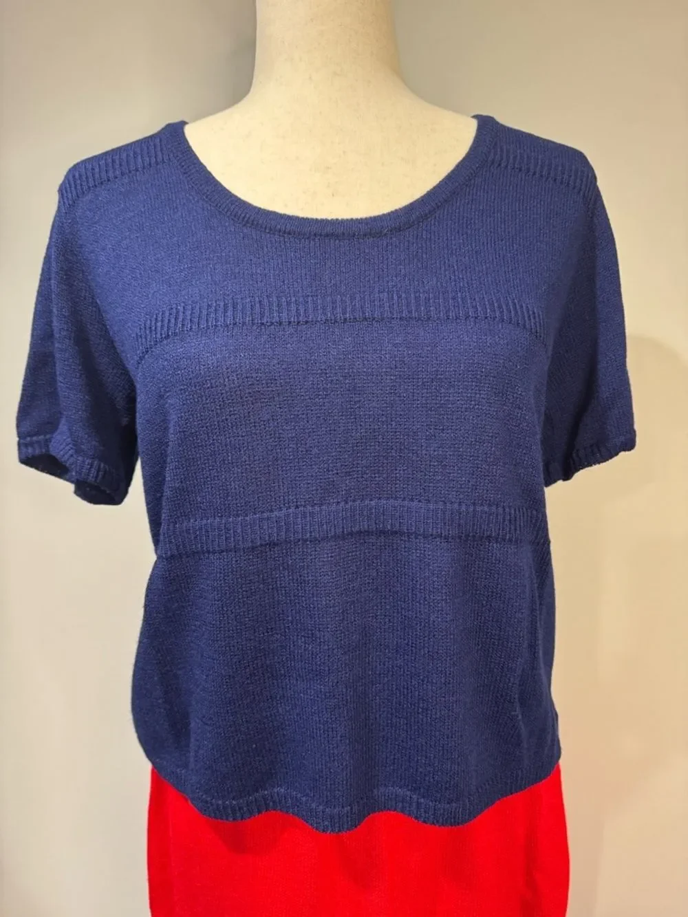 San Remo Vintage Knit Skirt Set Red Navy Striped Cardigan & Shell Petite S/M